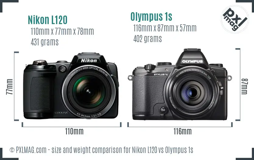 Nikon L120 vs Olympus 1s size comparison