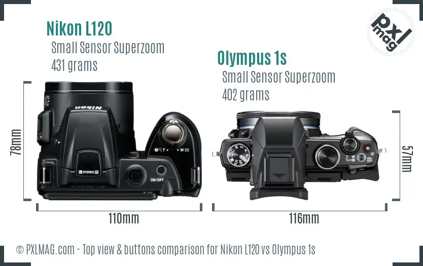 Nikon L120 vs Olympus 1s top view buttons comparison