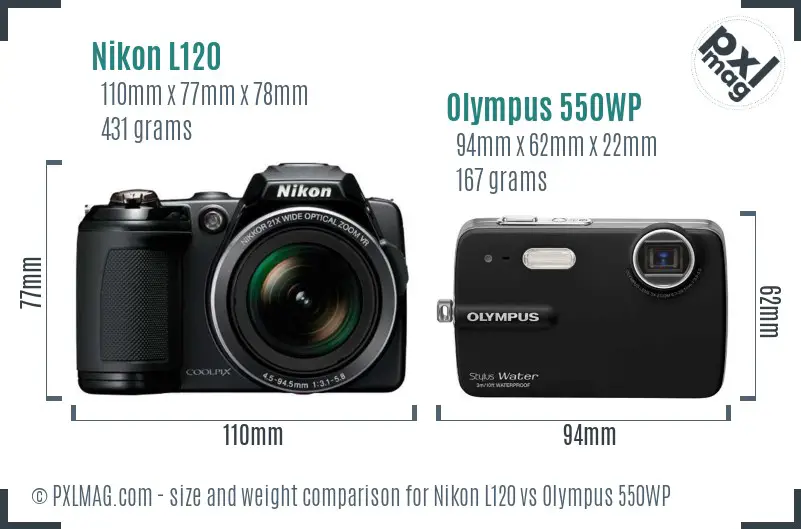 Nikon L120 vs Olympus 550WP size comparison