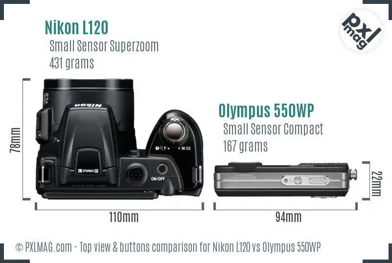 Nikon L120 vs Olympus 550WP top view buttons comparison