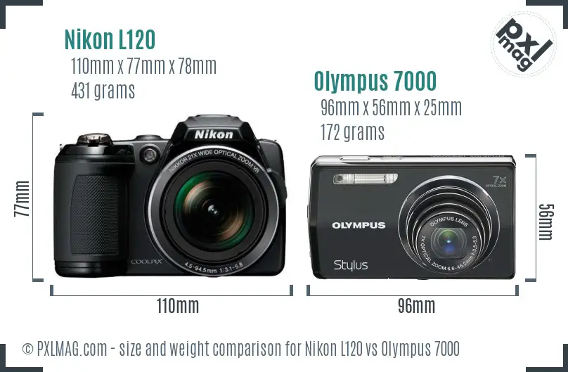 Nikon L120 vs Olympus 7000 size comparison