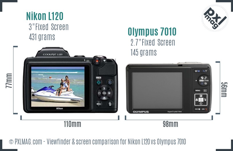 Nikon L120 vs Olympus 7010 Screen and Viewfinder comparison