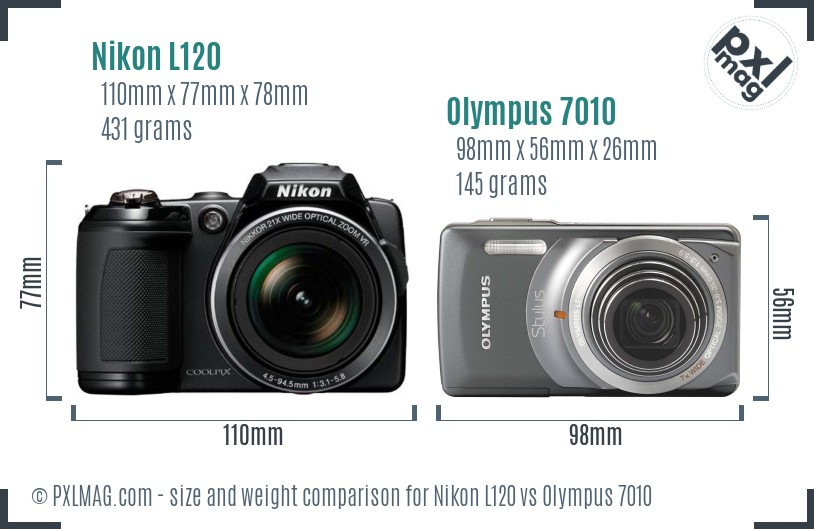 Nikon L120 vs Olympus 7010 size comparison