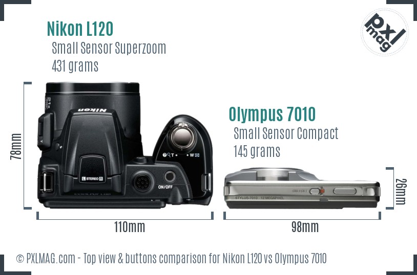 Nikon L120 vs Olympus 7010 top view buttons comparison