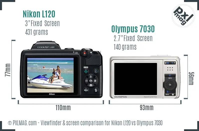 Nikon L120 vs Olympus 7030 Screen and Viewfinder comparison