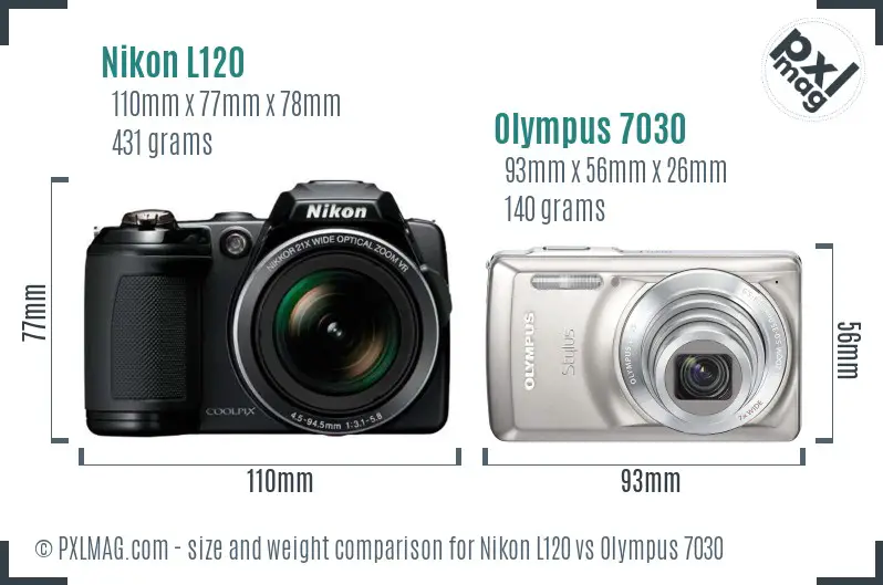Nikon L120 vs Olympus 7030 size comparison