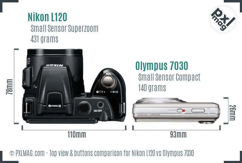 Nikon L120 vs Olympus 7030 top view buttons comparison