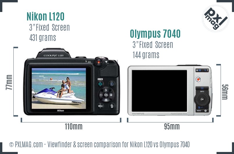 Nikon L120 vs Olympus 7040 Screen and Viewfinder comparison