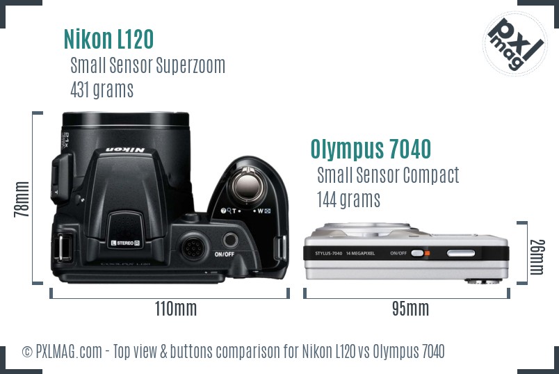 Nikon L120 vs Olympus 7040 top view buttons comparison