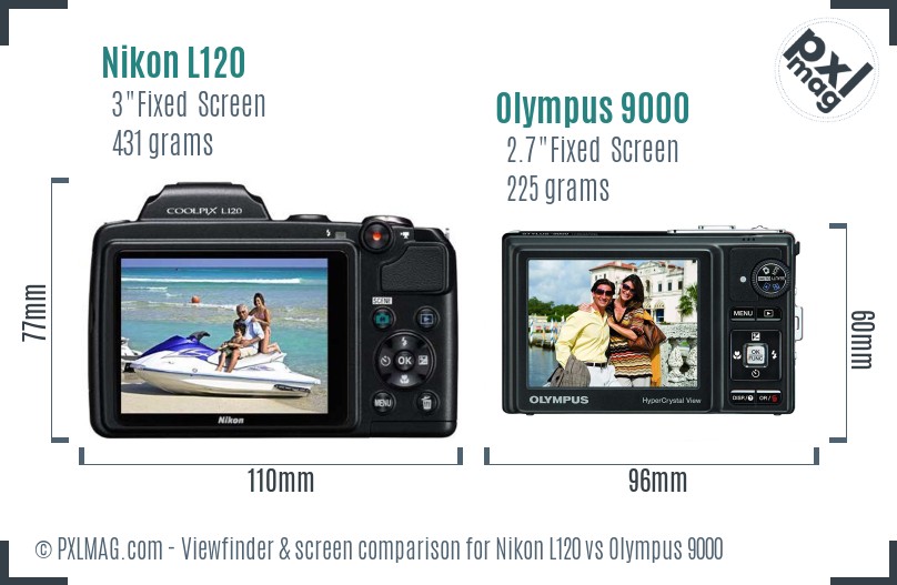 Nikon L120 vs Olympus 9000 Screen and Viewfinder comparison
