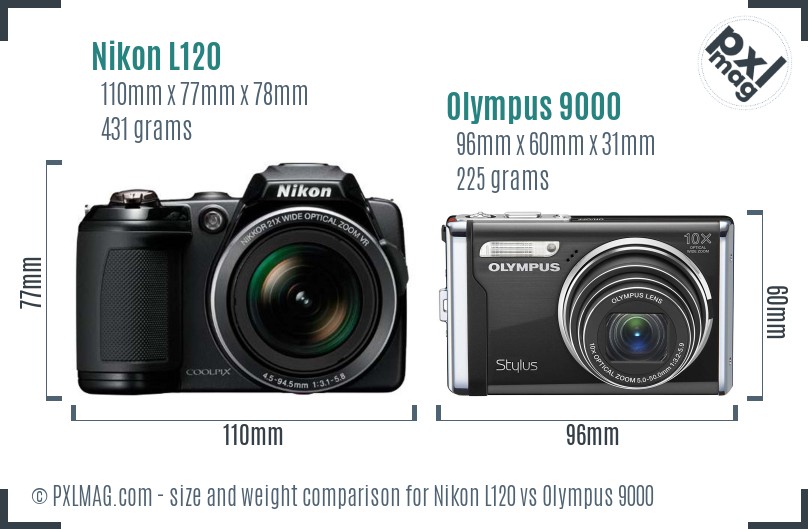 Nikon L120 vs Olympus 9000 size comparison Nikon L120 vs Olympus 9000 size comparison