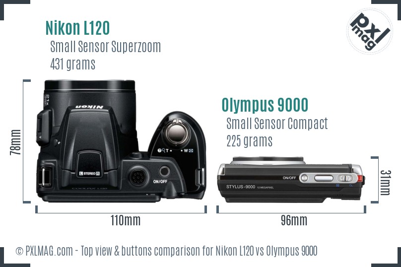 Nikon L120 vs Olympus 9000 top view buttons comparison