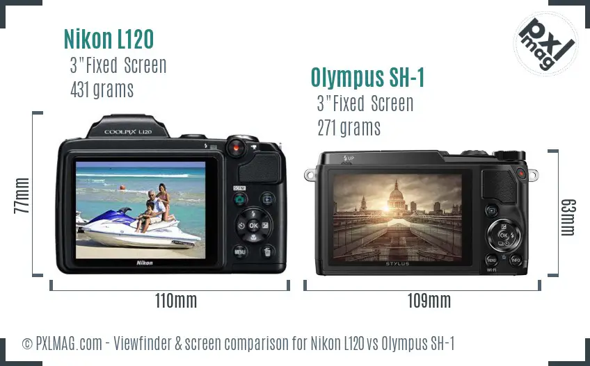 Nikon L120 vs Olympus SH-1 Screen and Viewfinder comparison