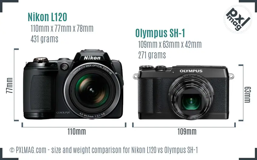 Nikon L120 vs Olympus SH-1 size comparison