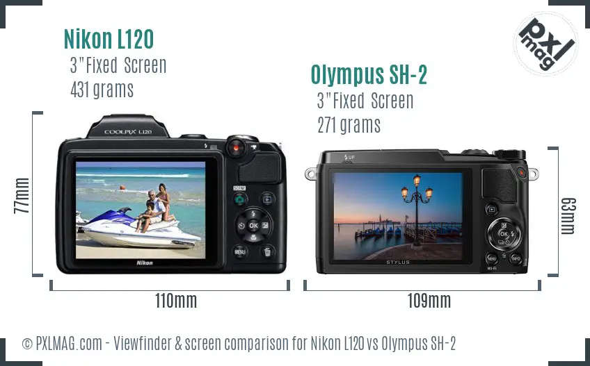 Nikon L120 vs Olympus SH-2 Screen and Viewfinder comparison