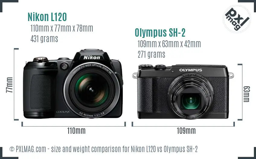 Nikon L120 vs Olympus SH-2 size comparison