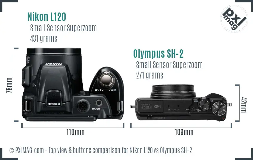 Nikon L120 vs Olympus SH-2 top view buttons comparison