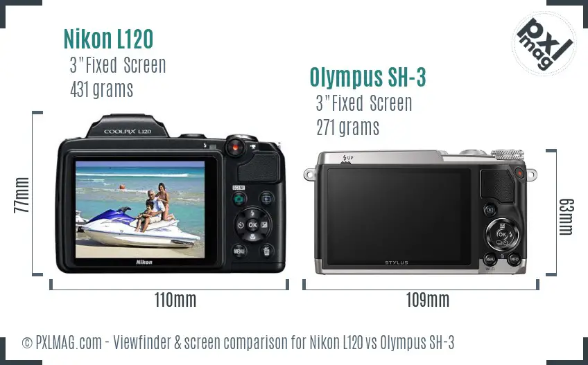 Nikon L120 vs Olympus SH-3 Screen and Viewfinder comparison