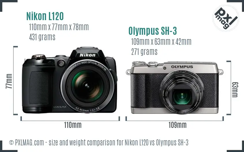 Nikon L120 vs Olympus SH-3 size comparison