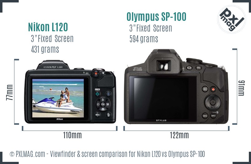 Nikon L120 vs Olympus SP-100 Screen and Viewfinder comparison