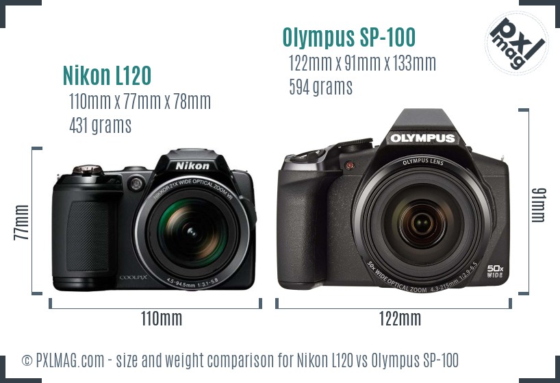 Nikon L120 vs Olympus SP-100 size comparison
