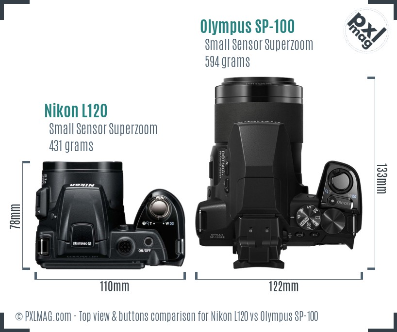 Nikon L120 vs Olympus SP-100 top view buttons comparison