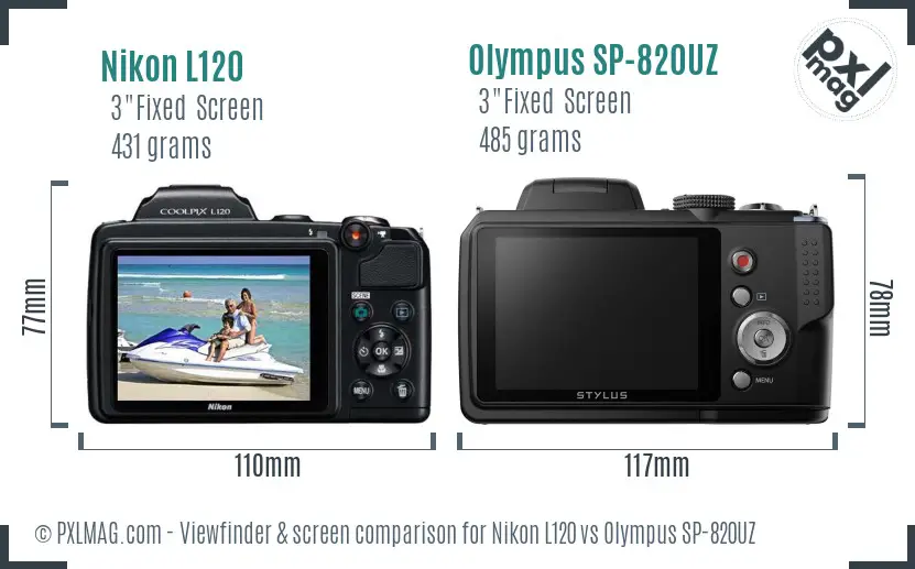 Nikon L120 vs Olympus SP-820UZ Screen and Viewfinder comparison