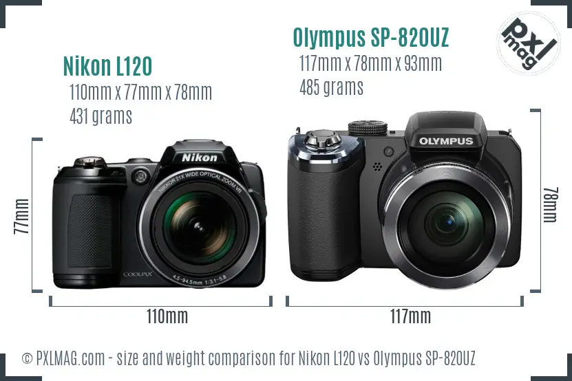 Nikon L120 vs Olympus SP-820UZ size comparison