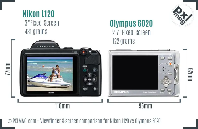 Nikon L120 vs Olympus 6020 Screen and Viewfinder comparison