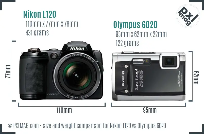 Nikon L120 vs Olympus 6020 size comparison