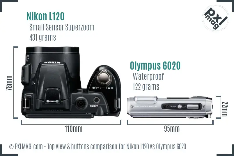 Nikon L120 vs Olympus 6020 top view buttons comparison