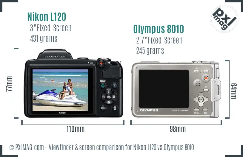 Nikon L120 vs Olympus 8010 Screen and Viewfinder comparison