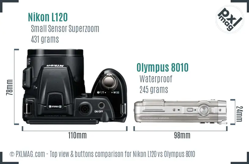 Nikon L120 vs Olympus 8010 top view buttons comparison