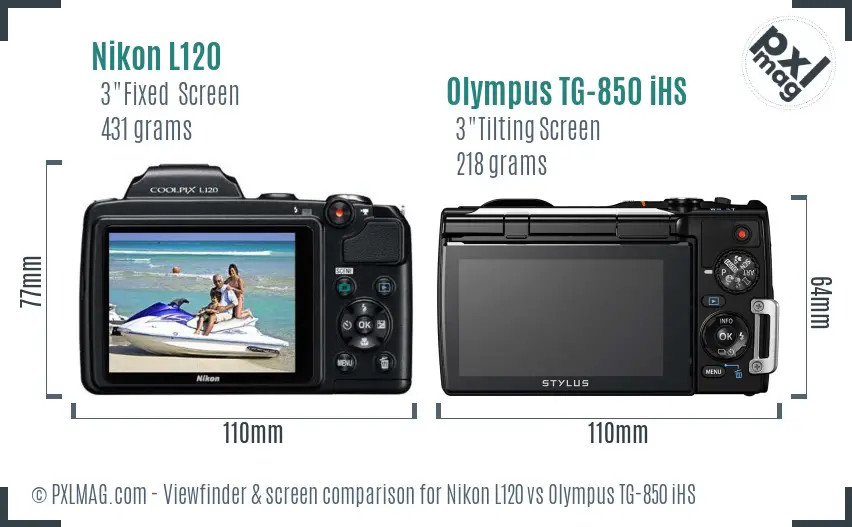 Nikon L120 vs Olympus TG-850 iHS Screen and Viewfinder comparison