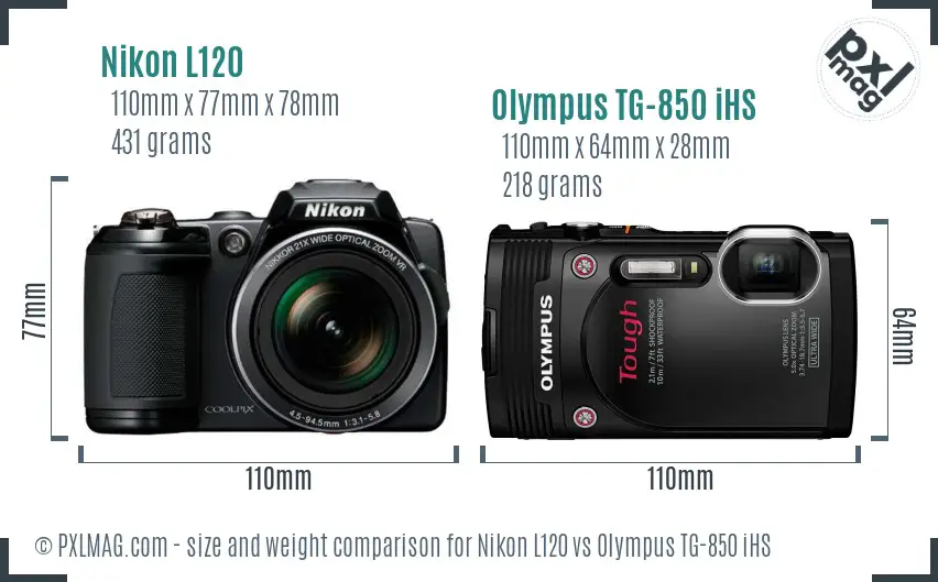 Nikon L120 vs Olympus TG-850 iHS size comparison