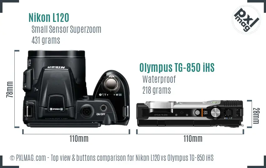 Nikon L120 vs Olympus TG-850 iHS top view buttons comparison