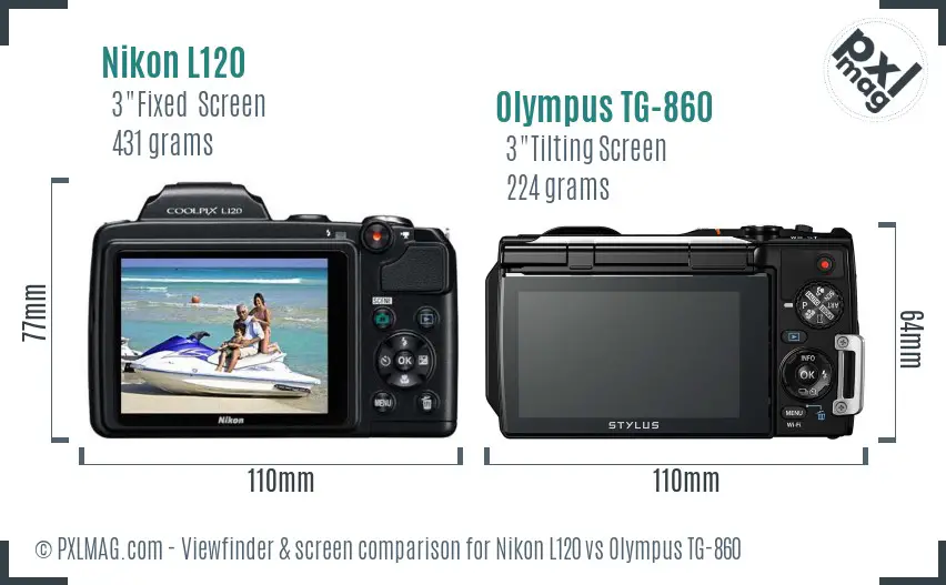 Nikon L120 vs Olympus TG-860 Screen and Viewfinder comparison