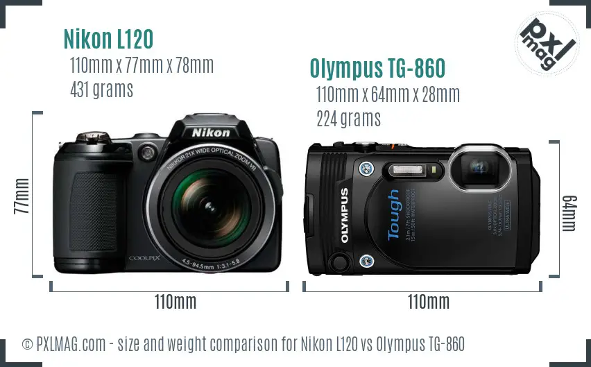Nikon L120 vs Olympus TG-860 size comparison