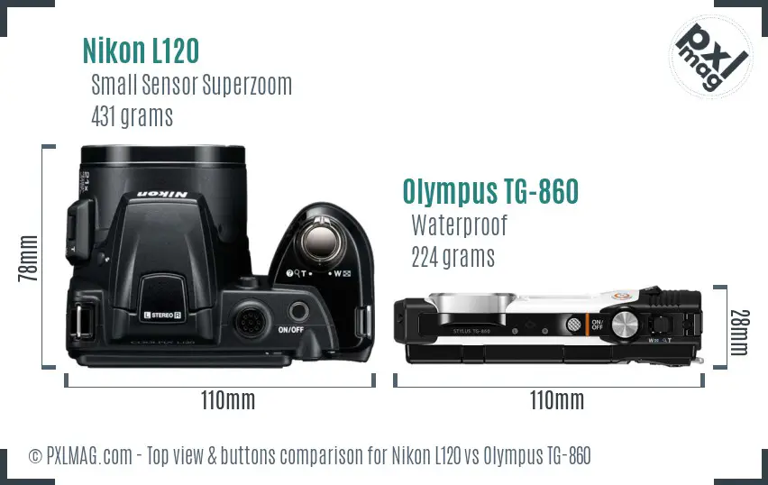 Nikon L120 vs Olympus TG-860 top view buttons comparison