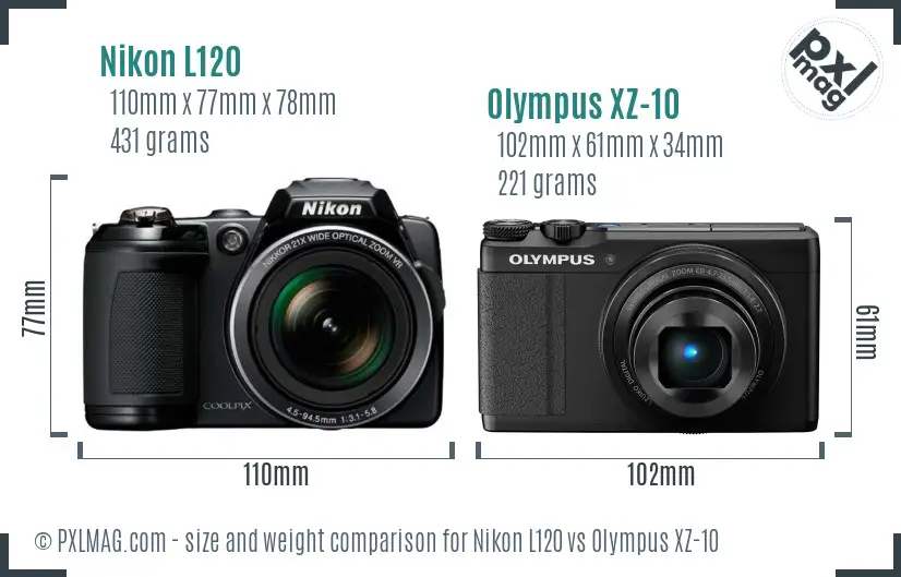 Nikon L120 vs Olympus XZ-10 size comparison Nikon L120 vs Olympus XZ-10 size comparison