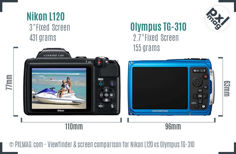 Nikon L120 vs Olympus TG-310 Screen and Viewfinder comparison