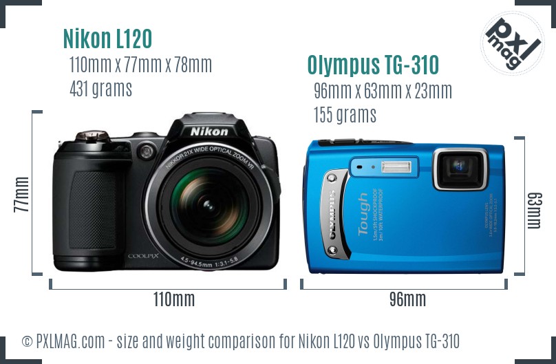 Nikon L120 vs Olympus TG-310 size comparison