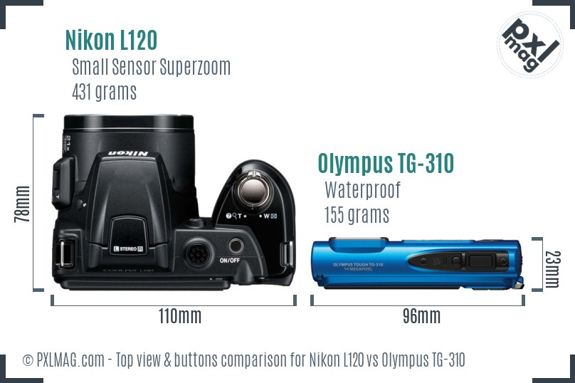 Nikon L120 vs Olympus TG-310 top view buttons comparison