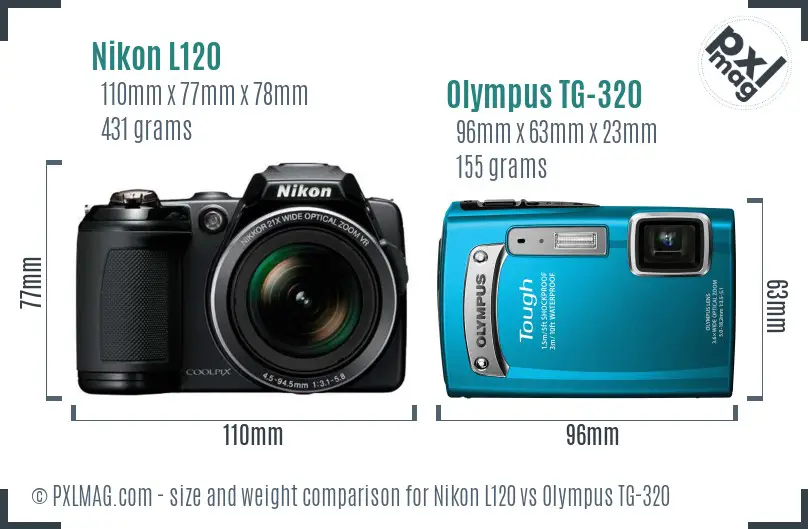 Nikon L120 vs Olympus TG-320 size comparison Nikon L120 vs Olympus TG-320 size comparison