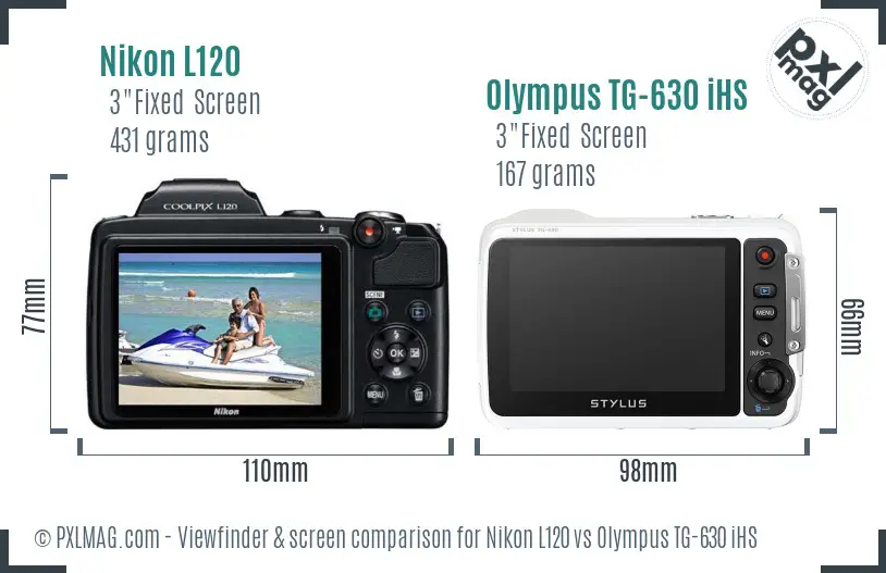 Nikon L120 vs Olympus TG-630 iHS Screen and Viewfinder comparison