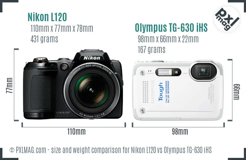 Nikon L120 vs Olympus TG-630 iHS size comparison