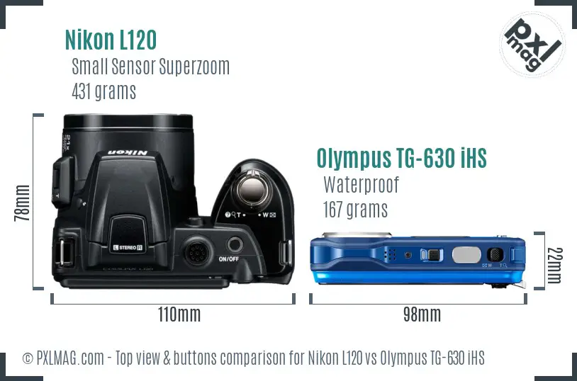 Nikon L120 vs Olympus TG-630 iHS top view buttons comparison