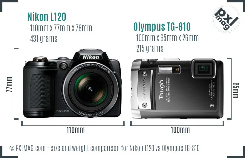 Nikon L120 vs Olympus TG-810 size comparison