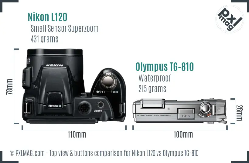 Nikon L120 vs Olympus TG-810 top view buttons comparison