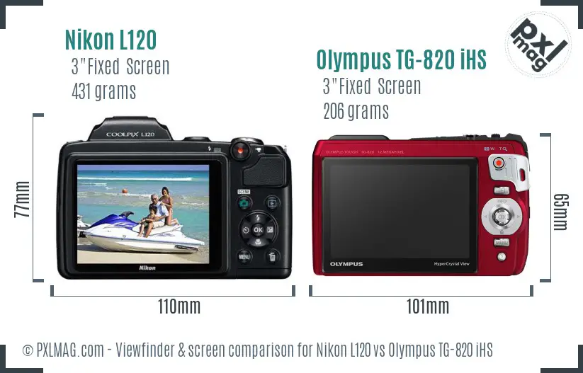 Nikon L120 vs Olympus TG-820 iHS Screen and Viewfinder comparison